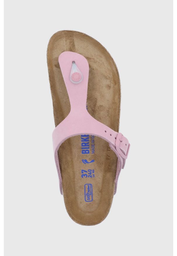 Birkenstock Japonki zamszowe Gizeh damskie kolor fioletowy na płaskim obcasie. Kolor: fioletowy. Materiał: zamsz. Obcas: na obcasie. Wysokość obcasa: niski