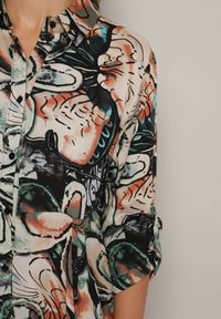 Born2be - Czarno-Beżowa Koszulowa Kwiatowa Sukienka z Wiskozy Ozdobiona Guzikami Enanoris. Okazja: na co dzień. Kolor: czarny. Materiał: wiskoza. Długość rękawa: długi rękaw. Wzór: aplikacja, kwiaty. Typ sukienki: koszulowe. Styl: casual, elegancki #7