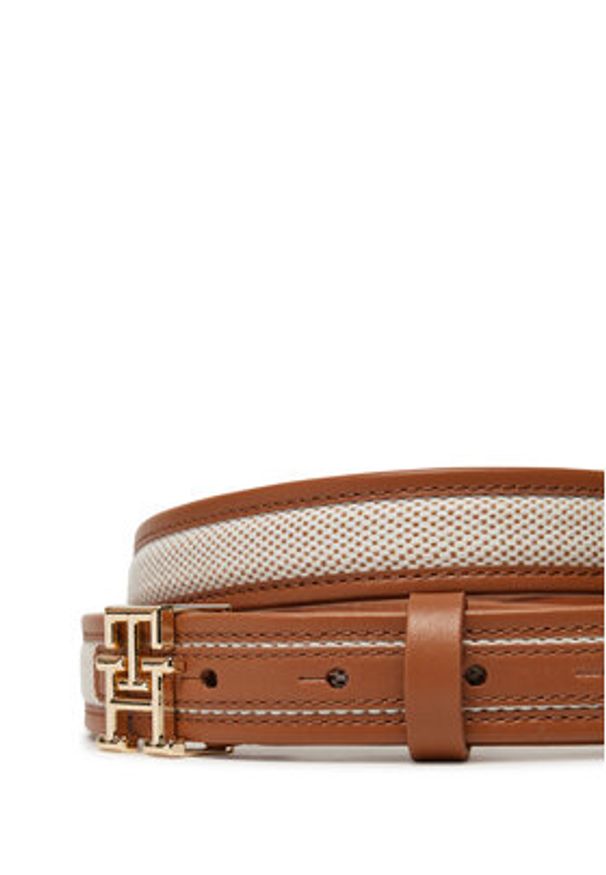TOMMY HILFIGER - Tommy Hilfiger Pasek Damski Th Logo 2.5 Canvas AW0AW17249 Brązowy. Kolor: brązowy. Materiał: materiał