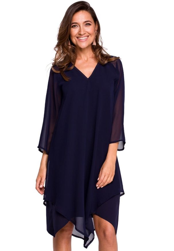Style - Koktajlowa szyfonowa asymetryczna sukienka BOHO. Okazja: na wesele, na ślub cywilny, na imprezę, na randkę. Materiał: szyfon. Typ sukienki: asymetryczne. Styl: wizytowy, boho