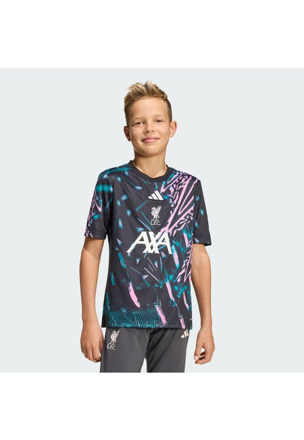 Adidas - Koszulka dla dzieci Liverpool FC 25/26 Pre Match. Kolor: różowy, czarny, wielokolorowy, zielony. Sport: piłka nożna