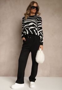 Renee - Czarne Spodnie High Waist z Gumką i Troczkami w Pasie Rallena. Okazja: na co dzień. Stan: podwyższony. Kolor: czarny. Styl: casual #5