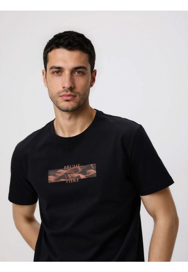 Reserved - T-shirt regular z bawełny merceryzowanej - czarny. Kolor: czarny. Materiał: bawełna