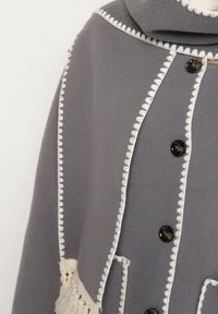 Born2be - Szara Pudełkowa Kurtka z Ozdobnymi Przeszyciami i Szalikiem Salenalia. Okazja: na co dzień. Kolor: szary. Materiał: jeans. Styl: casual, elegancki #4