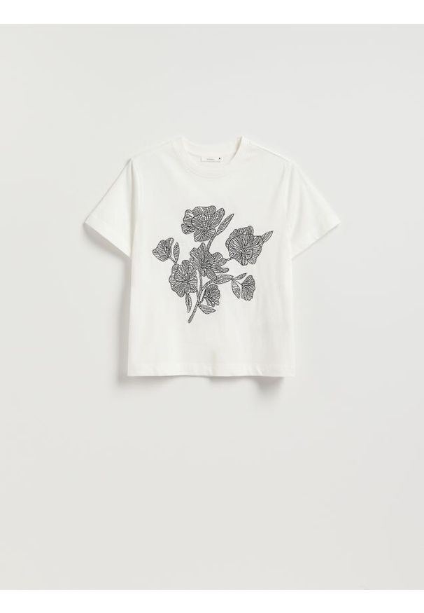 Reserved - T-shirt z aplikacjami - biały. Kolor: biały. Materiał: dzianina, bawełna. Wzór: aplikacja