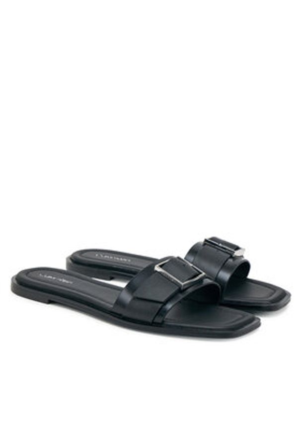 Calvin Klein Klapki Flat Slide W/Buckle - Lth HW0HW02490 Czarny. Kolor: czarny. Materiał: skóra