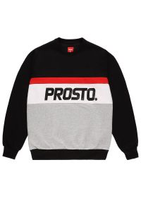 Bluza Prosto Klasyk Crewneck Edore KL222MSWE1062 - czarno-szara. Okazja: na spacer, na co dzień. Kolor: wielokolorowy, czarny, szary. Materiał: materiał, bawełna. Wzór: aplikacja. Styl: casual, klasyczny. Sport: turystyka piesza #1