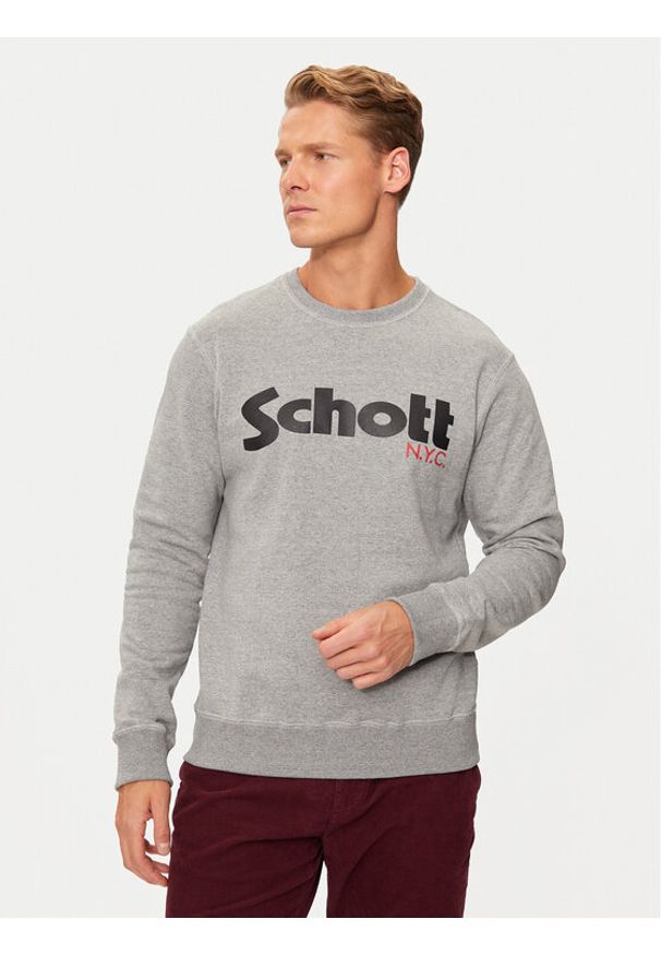 Schott NYC Bluza SWCREW Szary Regular Fit. Kolor: szary. Materiał: bawełna