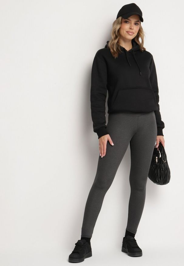 Born2be - Ciemnoszare Legginsy z Gumką w Pasie Cacilla. Okazja: na spotkanie biznesowe, do pracy, na co dzień. Kolor: szary. Styl: biznesowy, casual, elegancki
