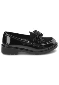 Czarne Półbuty S.Barski Eleganckie Mokasyny Damskie. Okazja: do pracy. Kolor: czarny. Materiał: guma, lakier, skóra. Wzór: aplikacja. Obcas: na obcasie. Styl: elegancki. Wysokość obcasa: niski #5