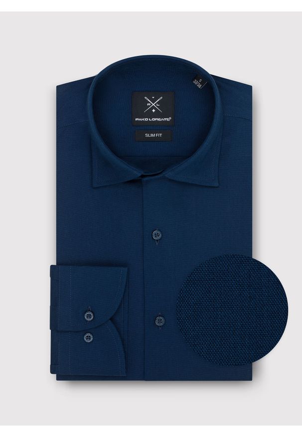 Pako Lorente - PAKO LORENTE – Gładka elegancka koszula męska w kolorze granatowym. Typ kołnierza: kołnierzyk klasyczny. Kolor: niebieski. Materiał: bawełna. Długość rękawa: długi rękaw. Długość: długie. Wzór: gładki. Styl: elegancki