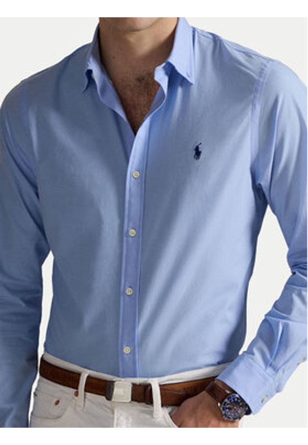 Polo Ralph Lauren Koszula 710929348009 Błękitny Slim Fit. Typ kołnierza: polo. Kolor: niebieski. Materiał: bawełna