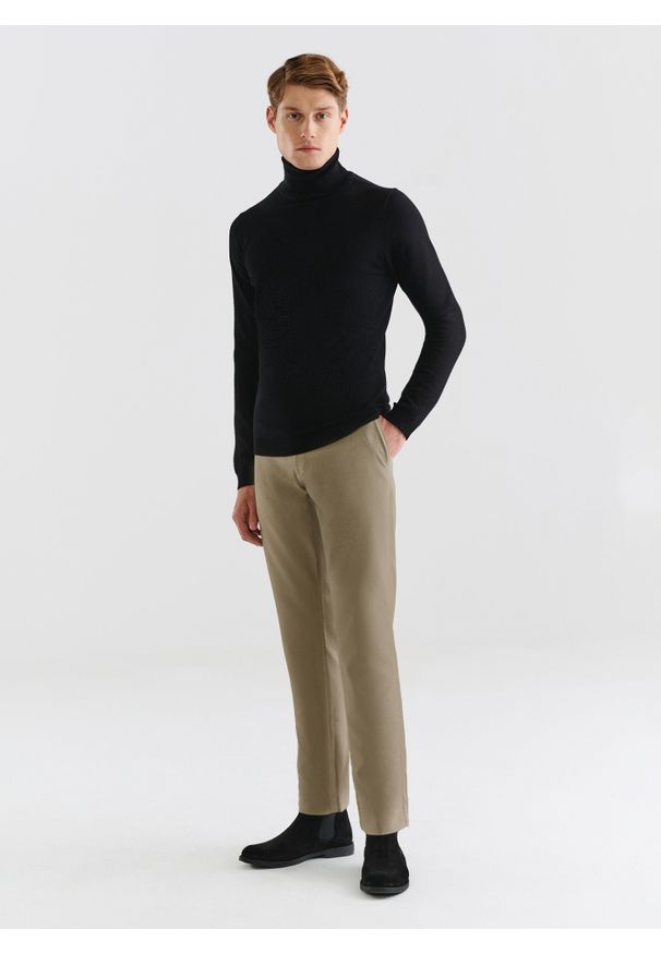 Pako Lorente - PAKO LORENTE – Beżowe casualowe spodnie męskie. Okazja: na co dzień. Kolor: beżowy. Materiał: wiskoza, poliester, elastan. Wzór: gładki. Styl: casual