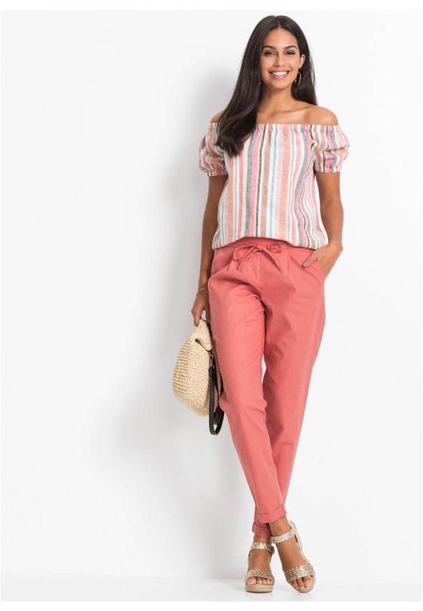 bonprix - "Bluzka ""carmen""". Typ kołnierza: typu carmen. Kolor: czerwony. Długość rękawa: krótki rękaw. Długość: krótkie. Styl: elegancki