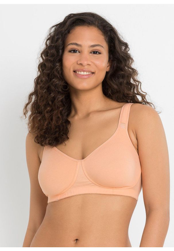 bonprix - Biustonosz typu T-shirt bez fiszbinów z bawełny (2 szt.). Kolor: pomarańczowy. Materiał: bawełna