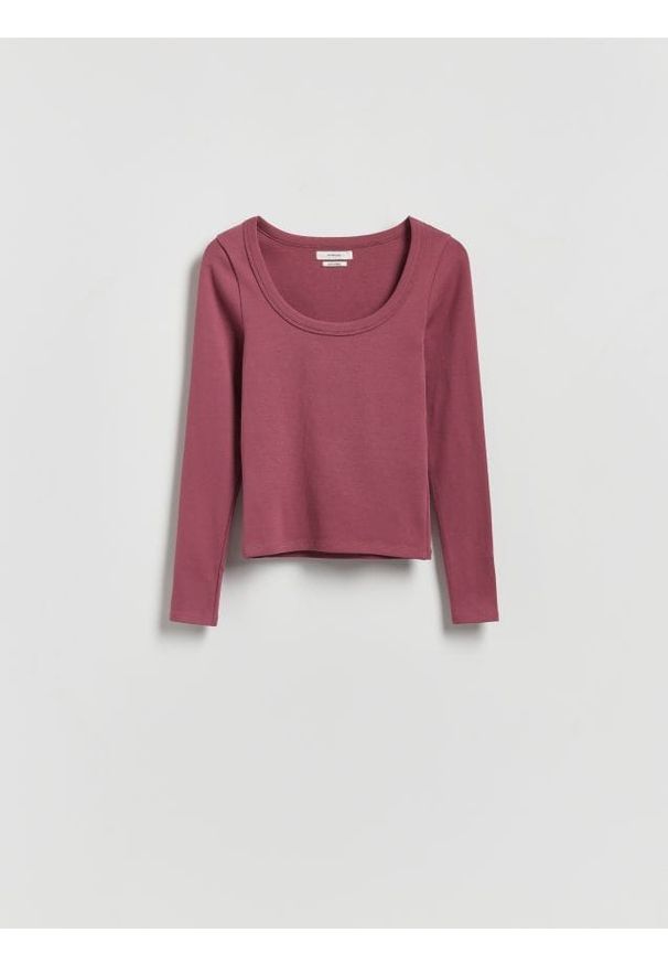 Reserved - Bawełniany longsleeve - jasnofioletowy. Kolor: fioletowy. Materiał: bawełna. Długość rękawa: długi rękaw