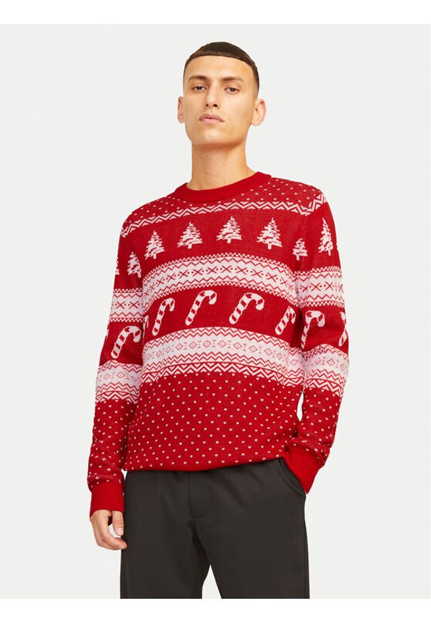 Jack & Jones Sweter Xmas Gabriel 12266118 Czerwony Regular Fit. Kolor: czerwony. Materiał: syntetyk