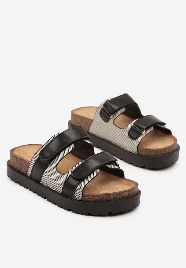 Renee - Czarne Klapki z Dwoma Paskami na Rzep Julavira. Okazja: na co dzień. Kolor: czarny. Styl: elegancki, casual