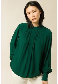 IVY & OAK - Ivy & Oak Bluzka damska kolor zielony gładka. Kolor: turkusowy. Materiał: tkanina. Długość rękawa: długi rękaw. Długość: długie. Wzór: gładki #1