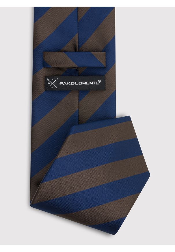 Pako Lorente - PAKO LORENTE – Granatowy krawat męski w skośne pasy. Kolor: niebieski. Materiał: poliester