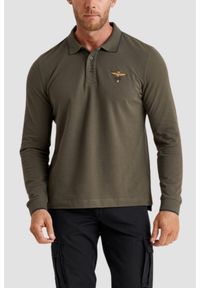 Aeronautica Militare - AERONAUTICA MILITARE Zielony męski longsleeve polo Piqué, Rozmiar XXL. Typ kołnierza: polo. Kolor: zielony. Długość rękawa: długi rękaw