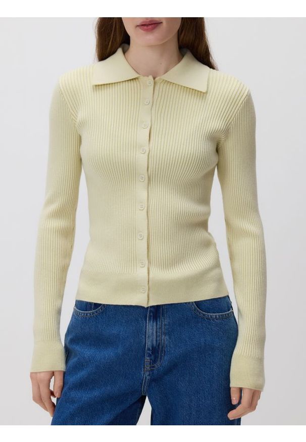 Reserved - Kardigan z kołnierzykiem - jasnozielony. Kolor: zielony. Materiał: dzianina, wiskoza