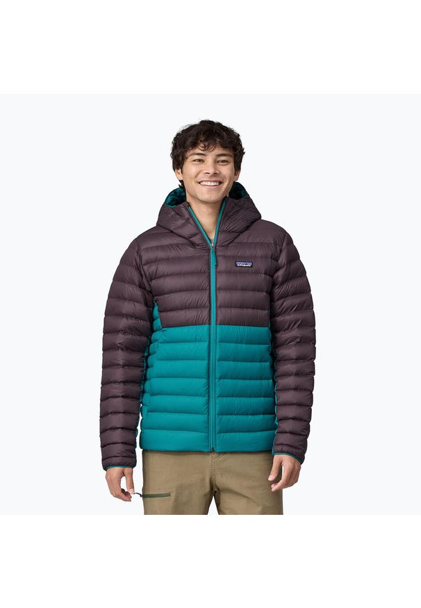Kurtka puchowa męska Patagonia Down Sweater Hoody. Kolor: niebieski. Materiał: puch. Sport: turystyka piesza