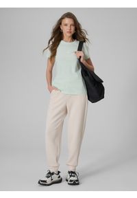 4f - 4F T-shirt slim z nadrukiem damski - miętowy XS. Okazja: na co dzień. Kolor: turkusowy. Materiał: materiał, jeans. Wzór: nadruk. Styl: casual #2