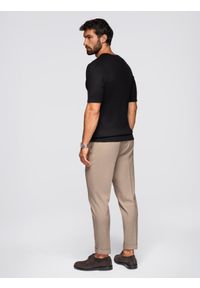 Ombre Clothing - T-shirt męski dzianinowy z guzikami przy dekolcie – czarny V2. Okazja: na co dzień. Kolor: czarny. Materiał: dzianina. Wzór: paski. Styl: casual, elegancki #4