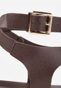 Born2be - Ciemnobrązowe Sandały Japonki VICES z Metaliczną Aplikacją i Paskiem na Duży Palec Zellanya. Okazja: na co dzień. Zapięcie: pasek. Kolor: brązowy. Wzór: aplikacja. Styl: casual, elegancki #7