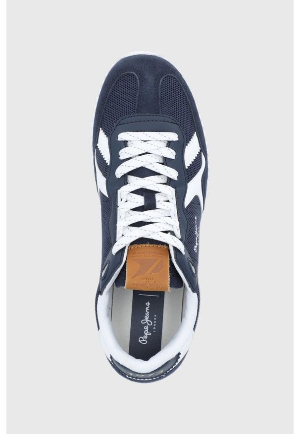 Pepe Jeans buty holland serie 1 capsule kolor granatowy. Nosek buta: okrągły. Zapięcie: sznurówki. Kolor: niebieski. Materiał: guma. Obcas: na obcasie. Wysokość obcasa: niski