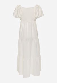 Renee - Jasnobeżowa Sukienka z Wiskozy o Rozkloszowanym Kroju z Bufiastymi Rękawkami Rosena. Kolor: beżowy. Materiał: wiskoza. Długość rękawa: krótki rękaw. Sezon: lato. Typ sukienki: rozkloszowane. Długość: maxi #5