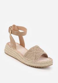 Born2be - Ciemnobeżowe Sandały VICES na Koturnie Ozdobione Plecionką i Ażurowym Wzorem Bambolis. Okazja: na co dzień, do pracy. Zapięcie: sprzączka. Kolor: beżowy. Wzór: ażurowy, aplikacja. Sezon: lato. Obcas: na koturnie. Styl: casual, elegancki #4