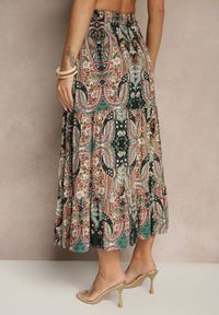 Renee - Beżowo-Czarna Spódnica z Wiskozy Ozdobiona Motywem Paisley Ellivae. Okazja: na co dzień. Kolor: beżowy. Materiał: wiskoza. Wzór: paisley, aplikacja. Styl: elegancki, casual #5
