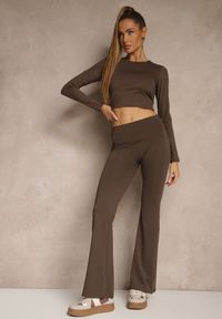 Renee - Brązowe Legginsy Dzwony High Waist Orruvana. Stan: podwyższony. Kolor: brązowy. Materiał: tkanina