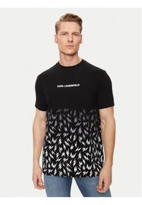 Karl Lagerfeld - KARL LAGERFELD T-Shirt 755033 542221 Czarny Regular Fit. Typ kołnierza: dekolt w karo. Kolor: czarny. Materiał: bawełna