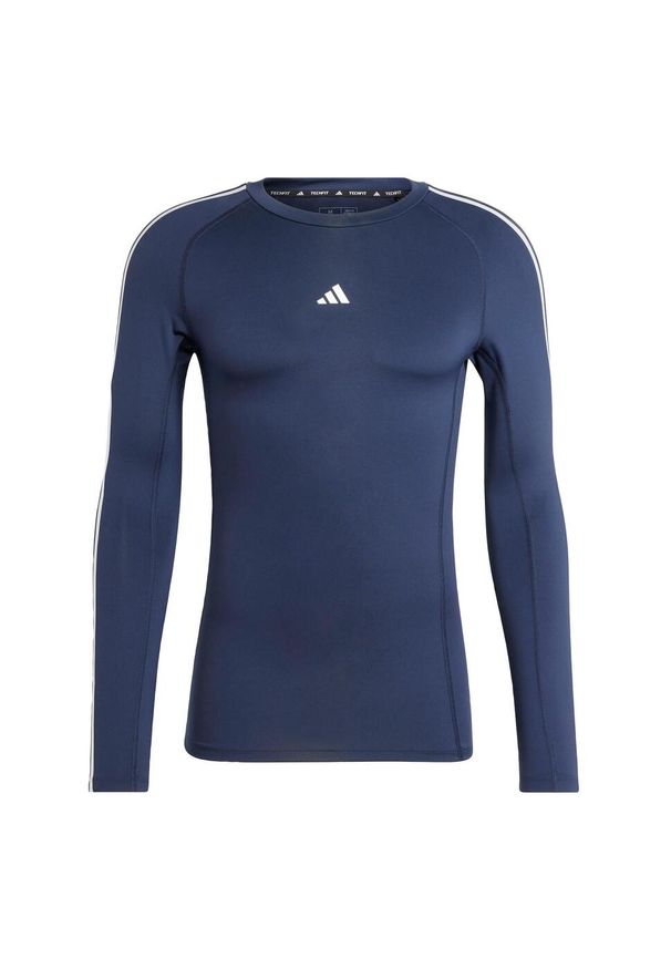 Adidas - Koszulka TECHFIT Compression Training 3-Stripes Long Sleeve. Kolor: niebieski. Materiał: materiał. Długość rękawa: długi rękaw. Technologia: Techfit (Adidas). Sport: fitness
