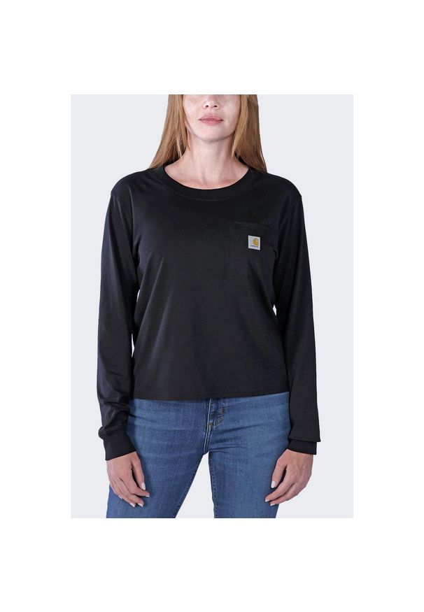 Koszulka bawełniana damska z długim rękawem Carhartt Lightweight Pocket. Kolor: czarny. Materiał: bawełna. Długość rękawa: długi rękaw. Długość: długie