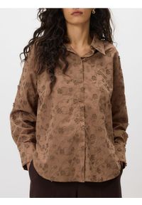 Reserved - Bawełniana koszula z haftowaniem - brązowy. Kolor: brązowy. Materiał: bawełna. Wzór: haft