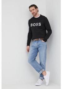 BOSS - Boss bluza Boss Athleisure męska kolor czarny z nadrukiem. Okazja: na co dzień. Kolor: czarny. Materiał: dzianina. Wzór: nadruk. Styl: casual