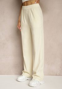 Renee - Beżowe Szerokie Spodnie High Waist z Wiskozą Linowena. Okazja: na co dzień. Stan: podwyższony. Kolor: beżowy. Materiał: wiskoza. Styl: elegancki, casual #5