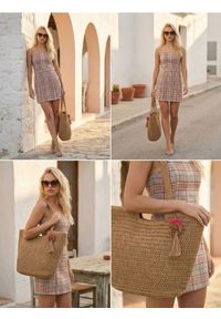 Sinsay - Dopasowana sukienka mini na ramiączkach w kratę z paskiem - pomarańczowy. Kolor: pomarańczowy. Długość rękawa: na ramiączkach. Długość: mini #1