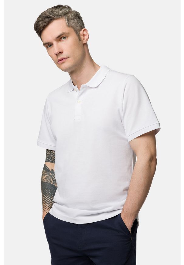 Lancerto - Koszulka Polo Bawełniana Biała Blake. Typ kołnierza: polo. Kolor: biały. Materiał: bawełna