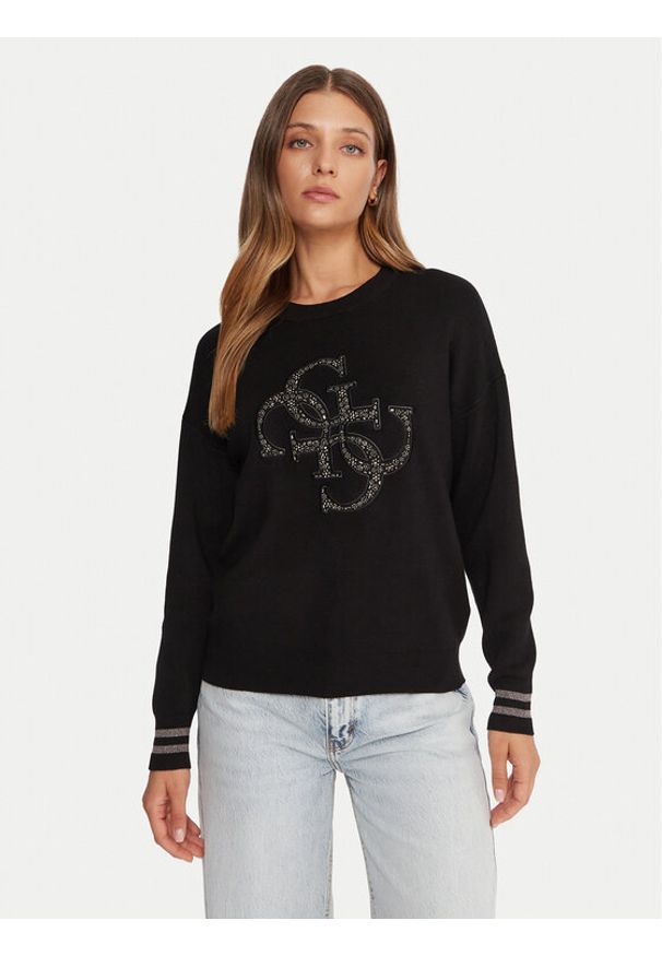 Guess Sweter W5BR42 Z26I2 Czarny Relaxed Fit. Kolor: czarny. Materiał: wiskoza