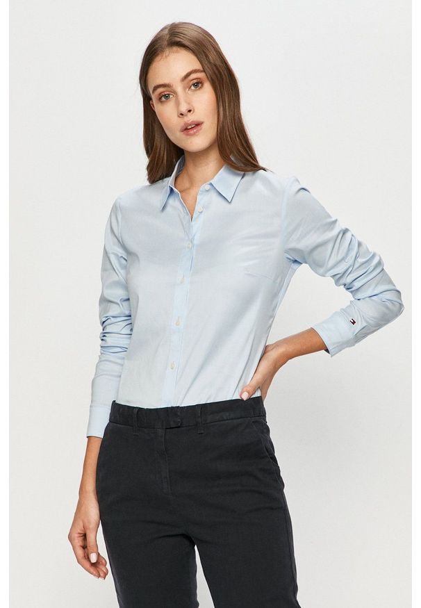 TOMMY HILFIGER - Tommy Hilfiger - Koszula. Kolor: niebieski. Materiał: tkanina. Wzór: gładki