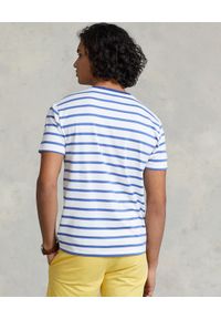 Ralph Lauren - RALPH LAUREN - Bawełniana koszula w niebieskie paski Custom Slim Fit. Typ kołnierza: polo. Kolor: biały. Materiał: bawełna. Długość rękawa: krótki rękaw. Wzór: paski