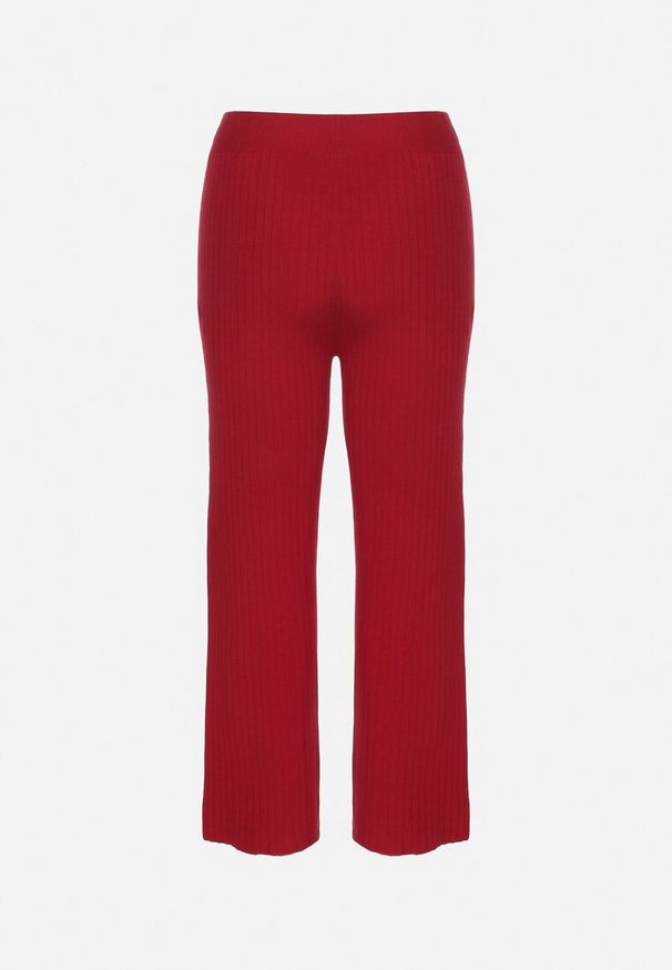 Born2be - Bordowe Spodnie z Szerokimi Prążkowanymi Nogawkami Romese. Okazja: na co dzień, na spacer. Kolor: czerwony. Materiał: prążkowany. Styl: elegancki, casual