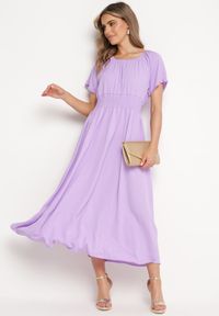 Born2be - Fioletowa Sukienka z Krótkim Rękawem i Gumką w Pasie Oilleria. Kolor: fioletowy. Długość rękawa: krótki rękaw #3