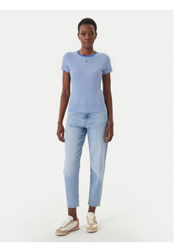 Tommy Jeans T-Shirt Essential DW0DW17383 Niebieski Slim Fit. Kolor: niebieski. Materiał: bawełna