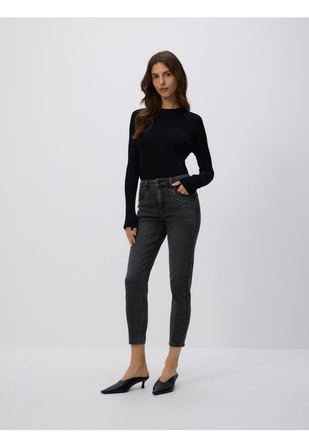 Reserved - Jeans slim fit mid rise - turkusowy. Kolor: turkusowy